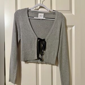 Le Lis Light Gray Ribbed Tie Front Sweater